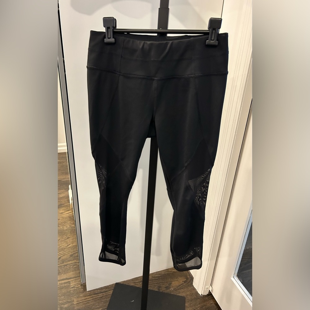 Athleta Black Cropped Leggings with Mesh Detail